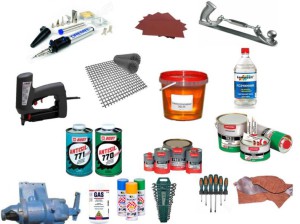 Набор инструментов и материалов для покраски бампера