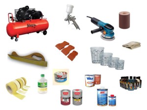 Инструменты и материалы для рихтовки с последующей покраской авто